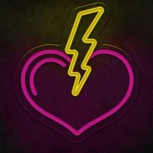 Néon coeur avec des éclairs