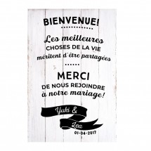 Panneau en bois blanc Bienvenue à notre mariage