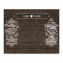 Photocall de mariage en bois foncé vintage