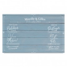 Photocall de mariage en bois bleu